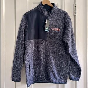 Men's Antigua Heathered Navy Atlanta Braves Fortune Full-Zip Jacket - Size Large